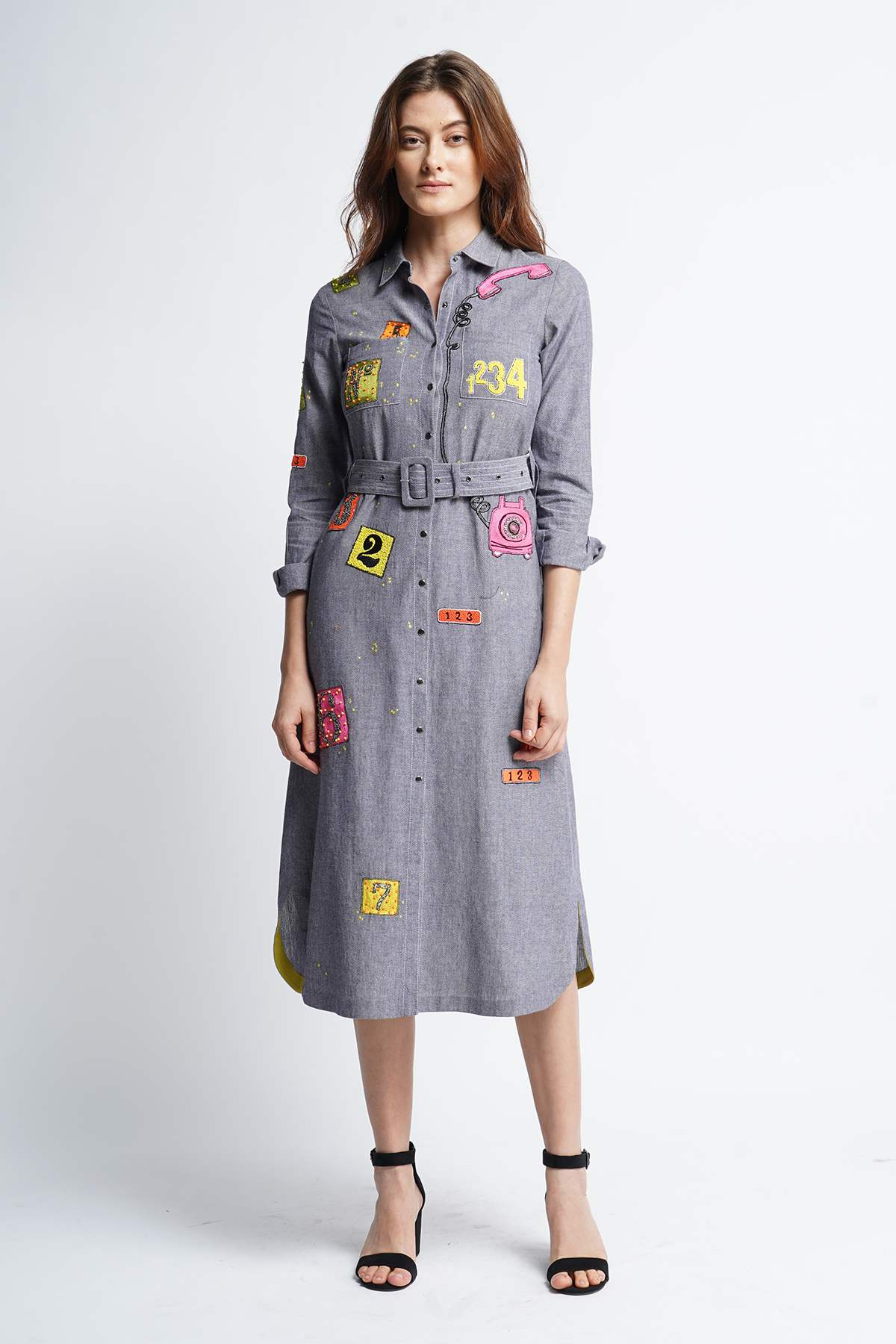 Odd And Even Numbers Long Shirt Dress With Buckle Belt Custom