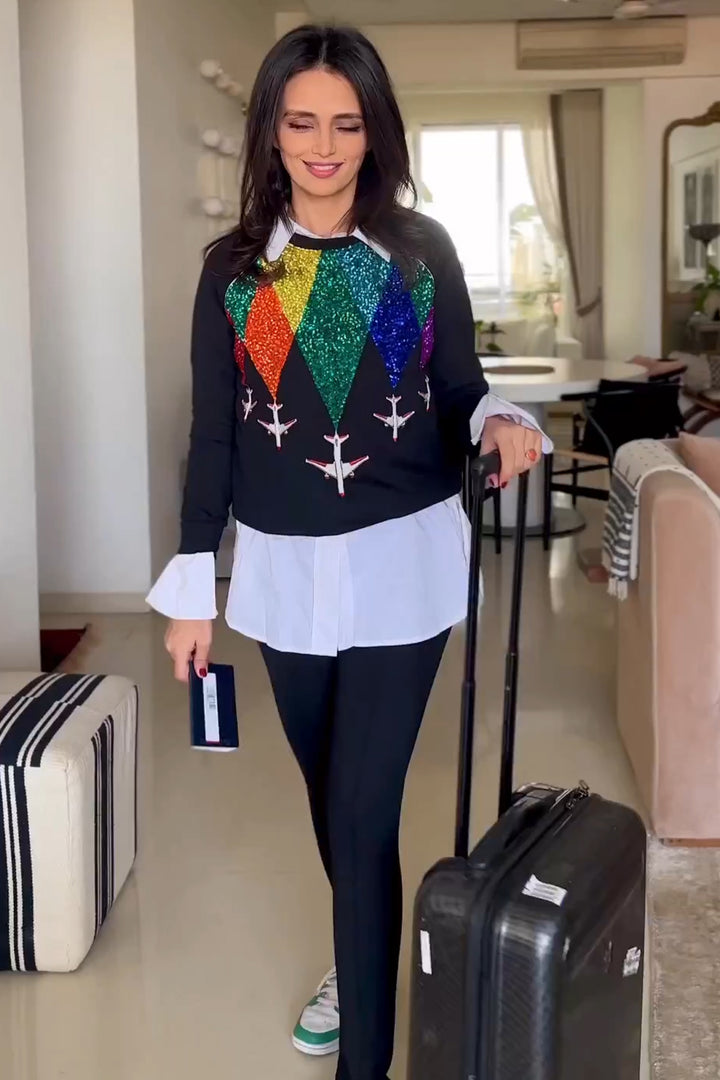 Roshni Chopra In Fly Over The Rainbow Raglan Sweatshirt