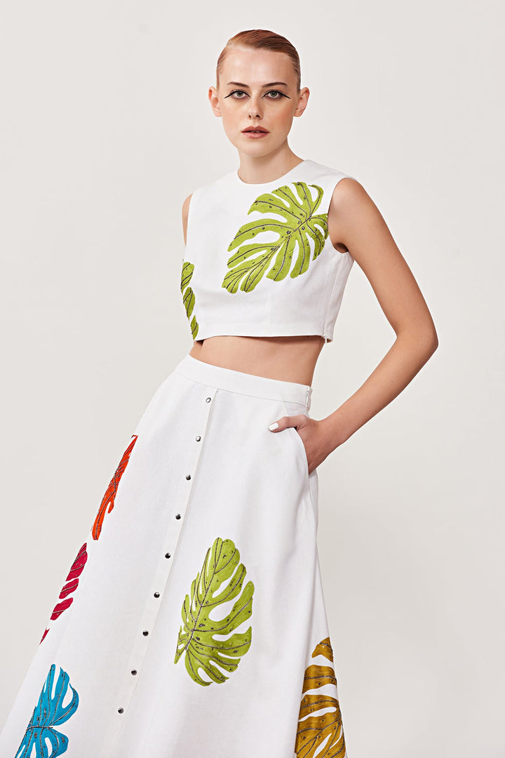 Shraddha Singh in Monstera Leaf Crop Top &amp; Skirt