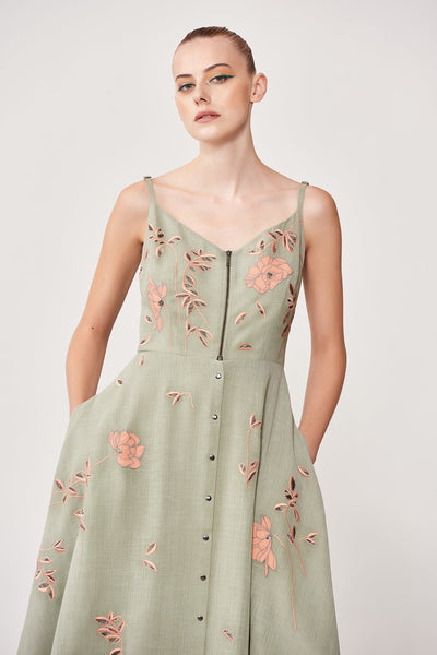 Abstract Rose Spagetti Strap Midi Dress