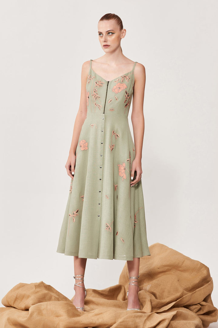Shivani Raghuvanshi In Abstract Rose Spagetti Strap Midi Dress