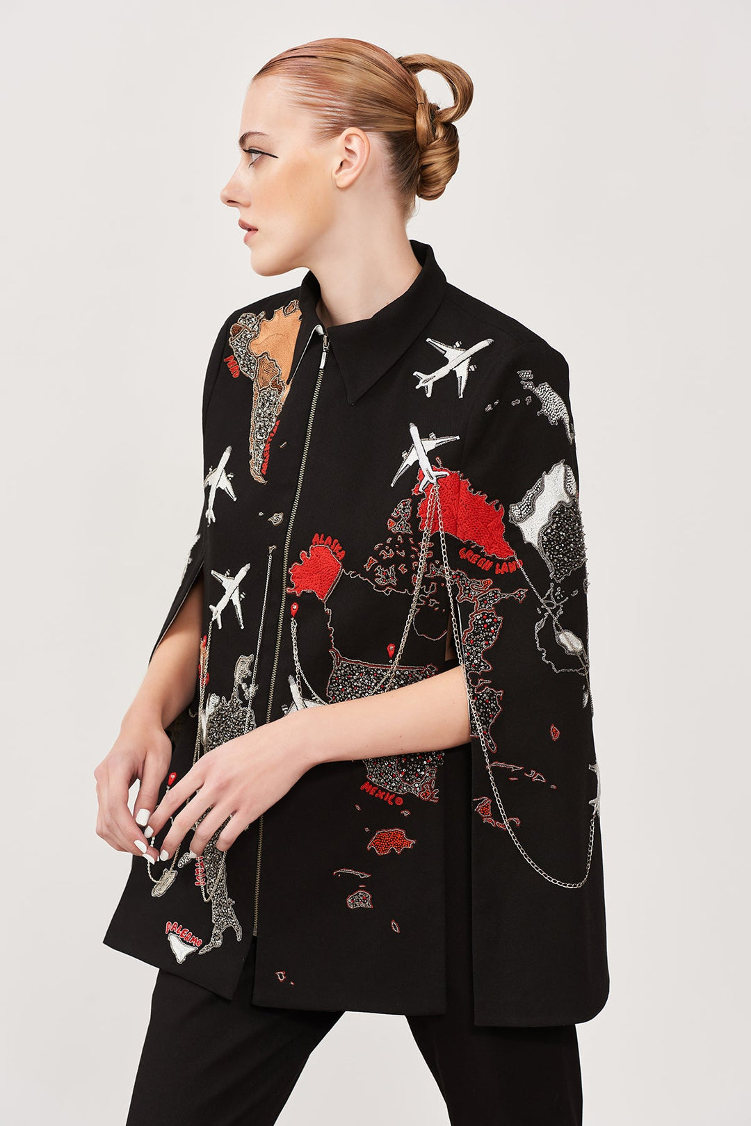 Dee Ghose in Map Cape With Narrow Pants