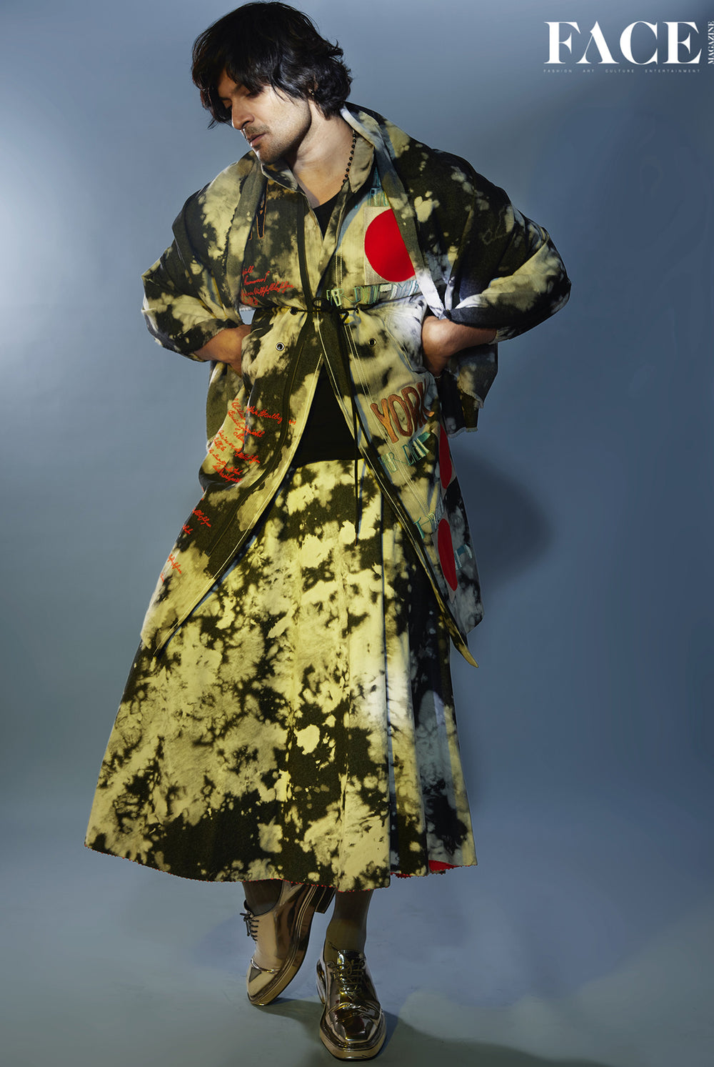 Ali Fazal In Scribble Parka With Circular Skirt And Head Scarf