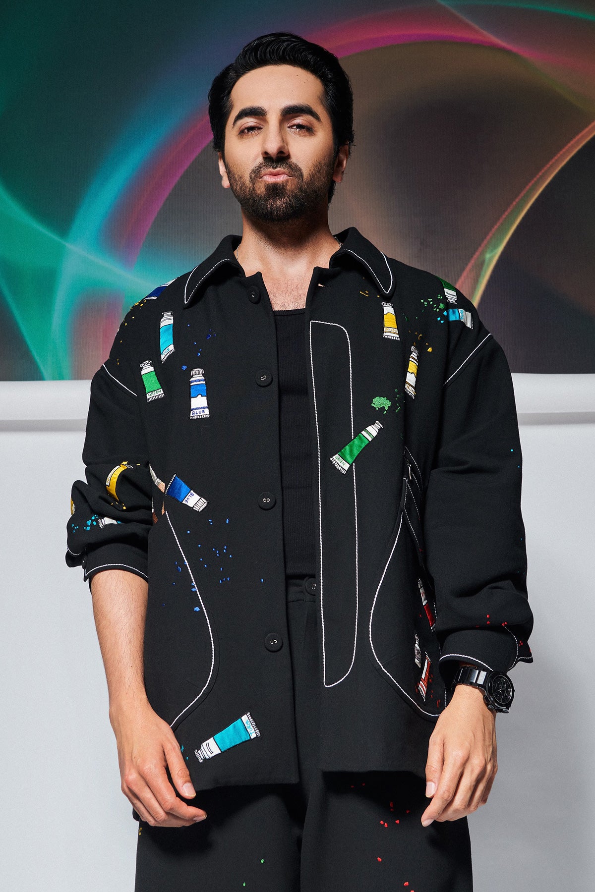 Ayushmann Khurrana In Paint Tubes Oversized Jacket With Matching Pants