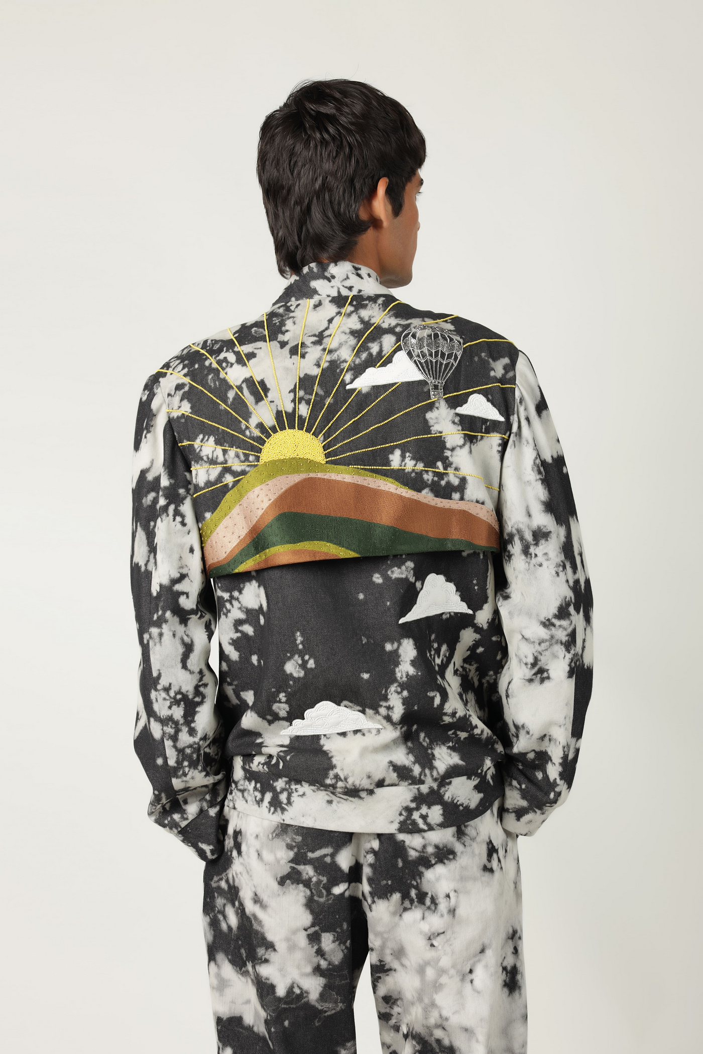 Air Balloon,Clouds And Sun Double Layer Bomber With Pants