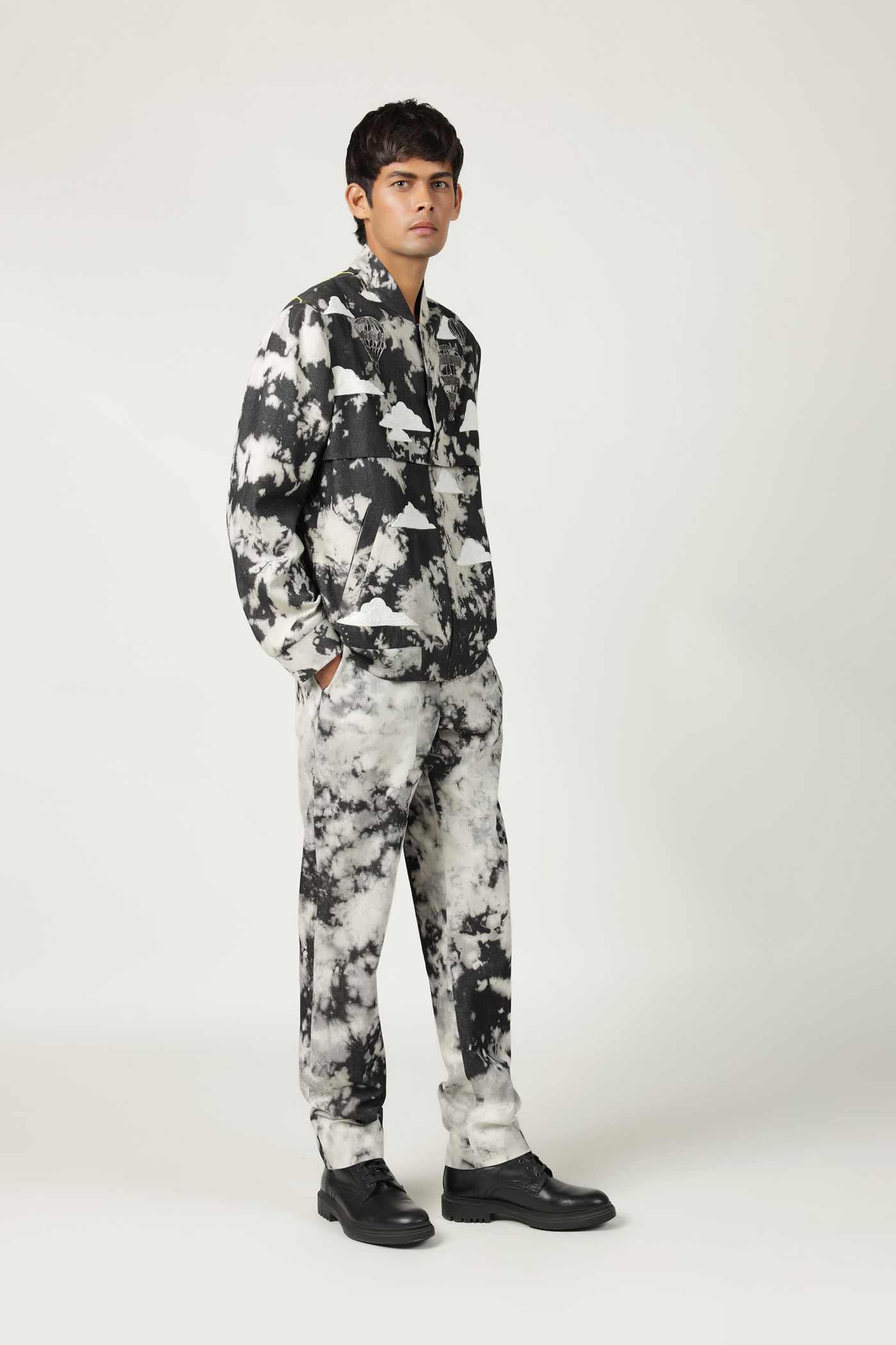 Air Balloon,Clouds And Sun Double Layer Bomber With Pants
