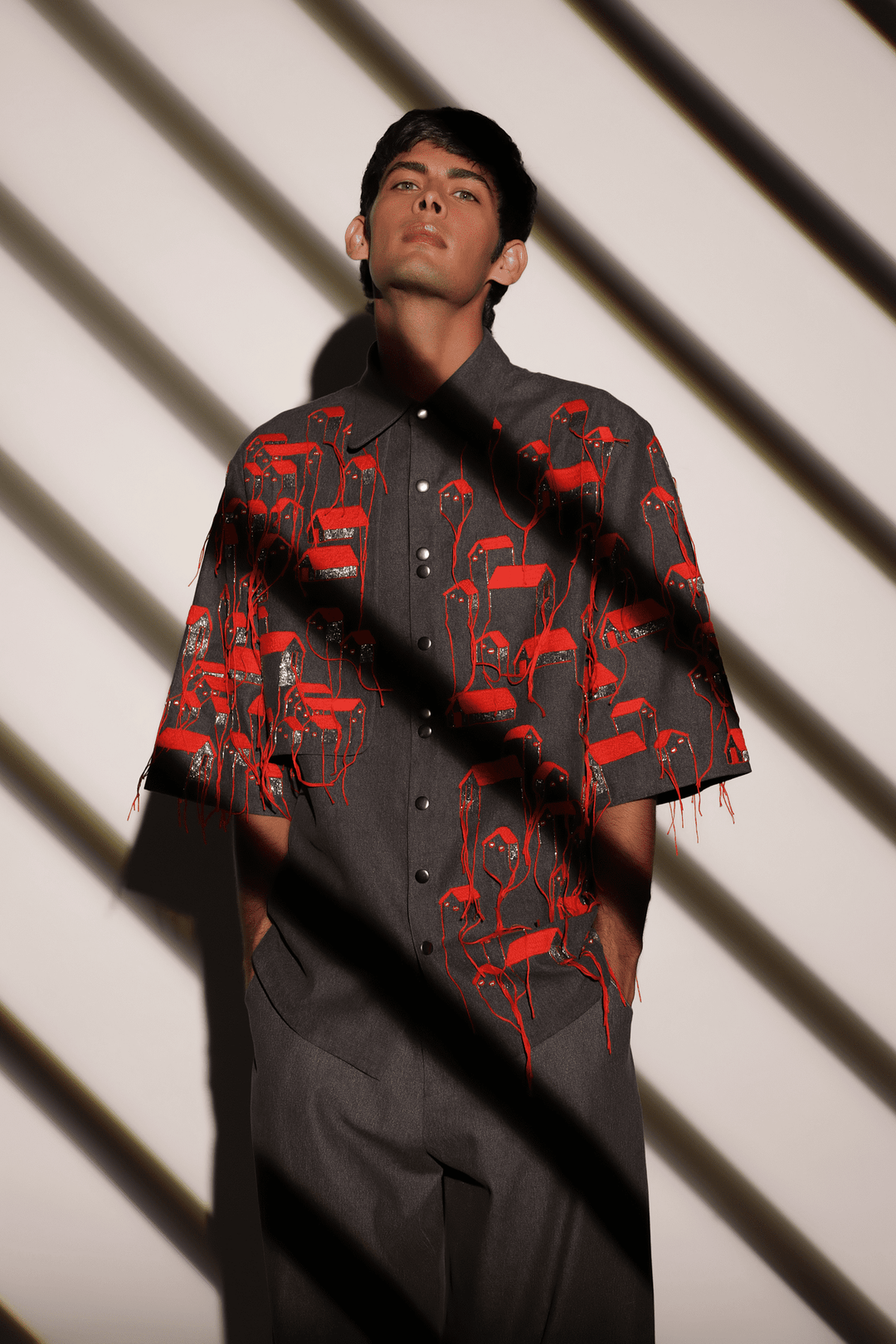 Tiny Houses Flap High-Low Oversized Shirt With Pants And Cap