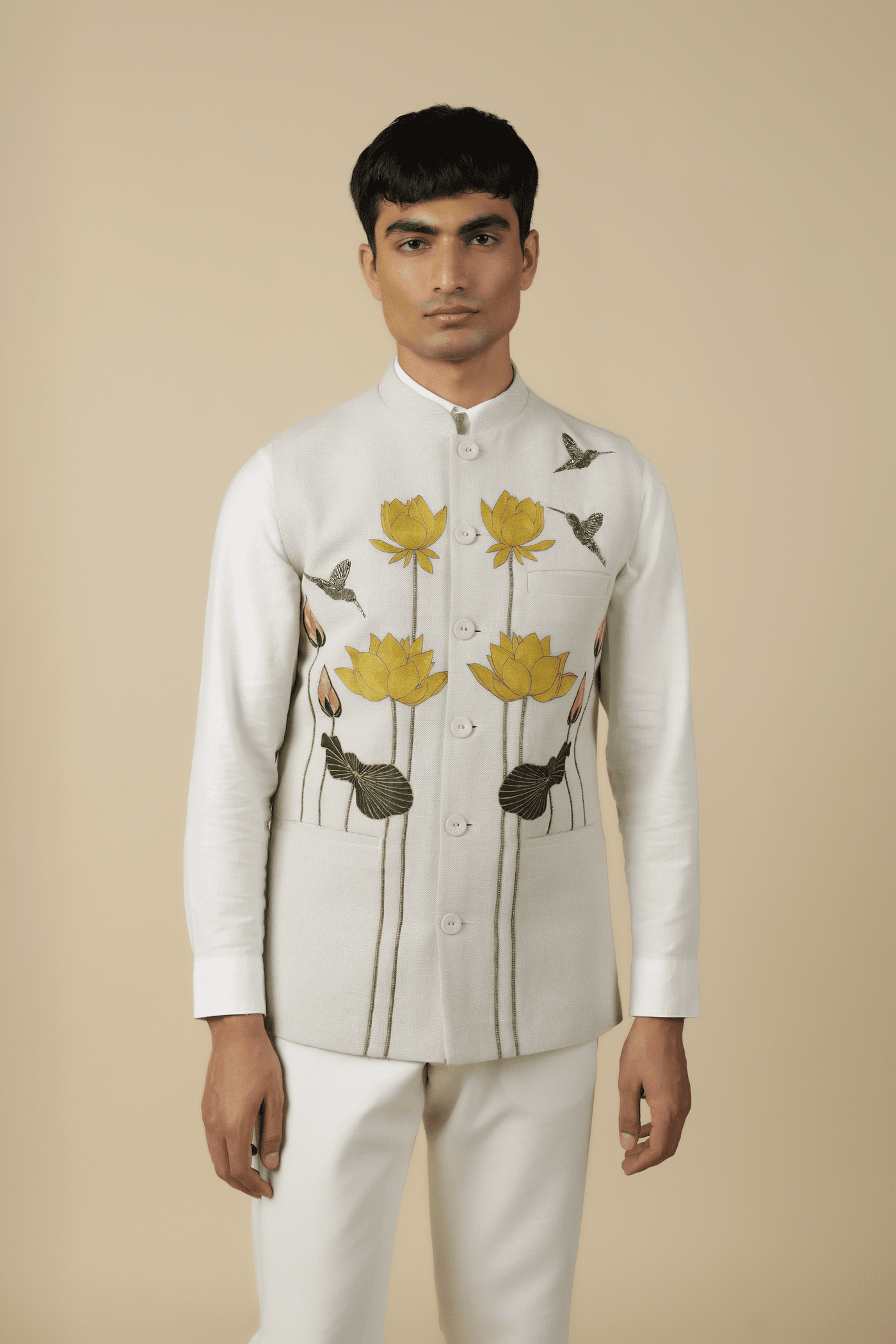 Lotus And Humming Bird Nehru Jacket