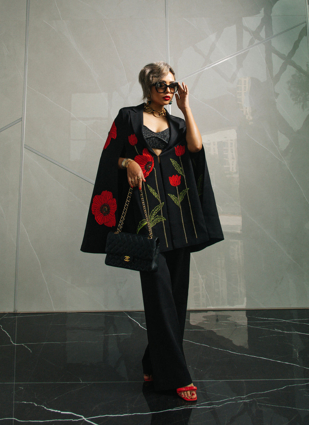 Neelu Thapa in Poppy Long Cape And Straight Pant