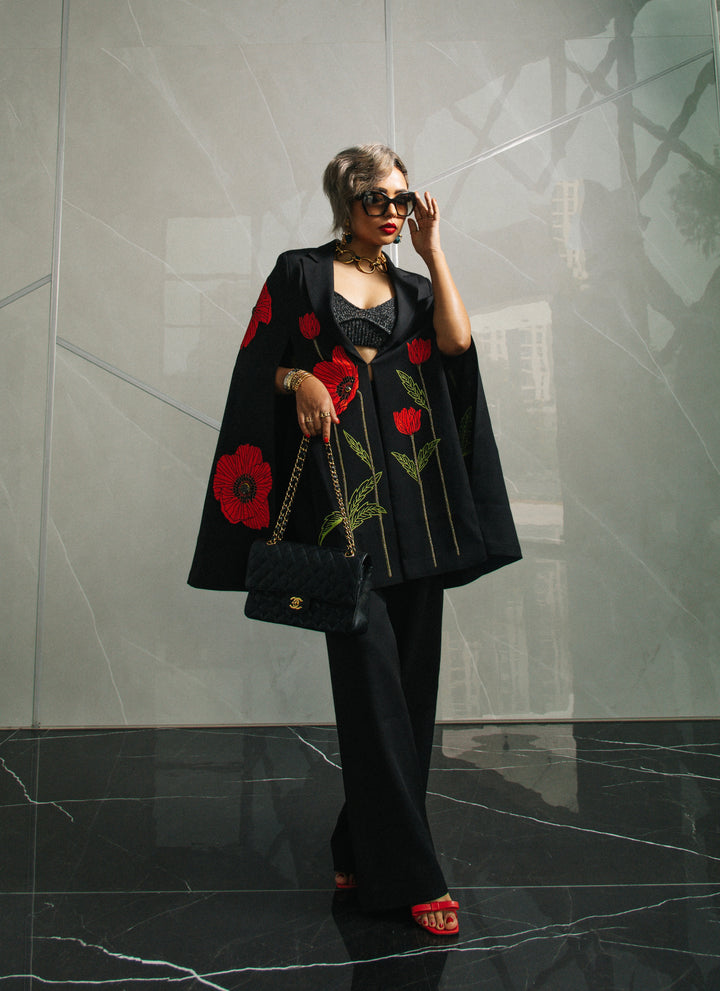 Neelu Thapa in Poppy Long Cape And Straight Pant