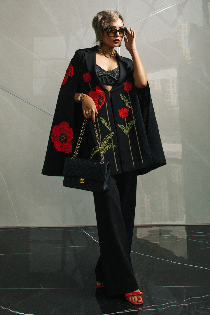 Neelu Thapa in Poppy Long Cape And Straight Pant