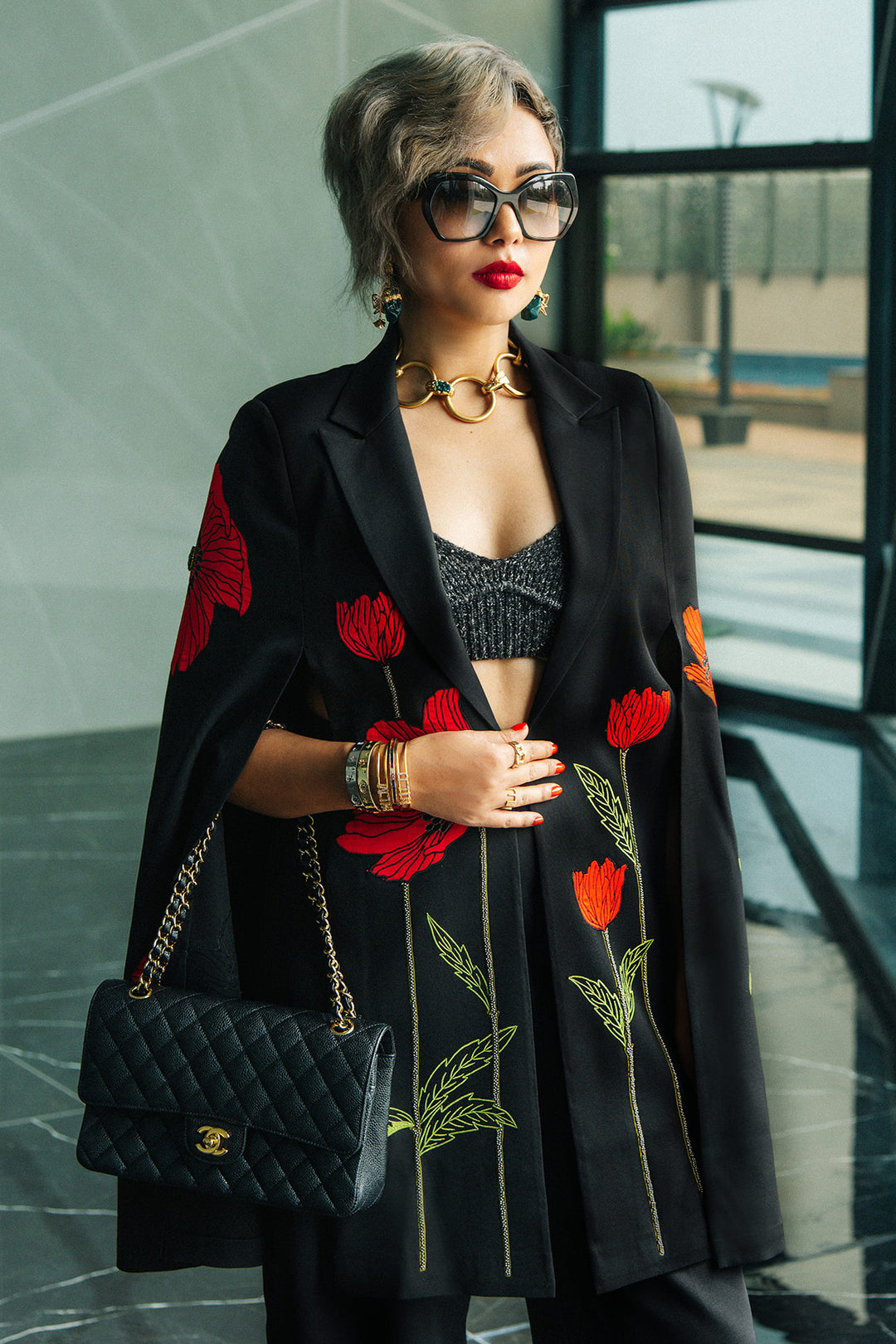 Neelu Thapa in Poppy Long Cape And Straight Pant