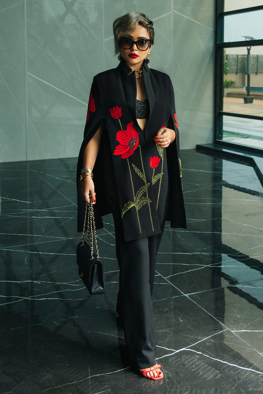 Neelu Thapa in Poppy Long Cape And Straight Pant