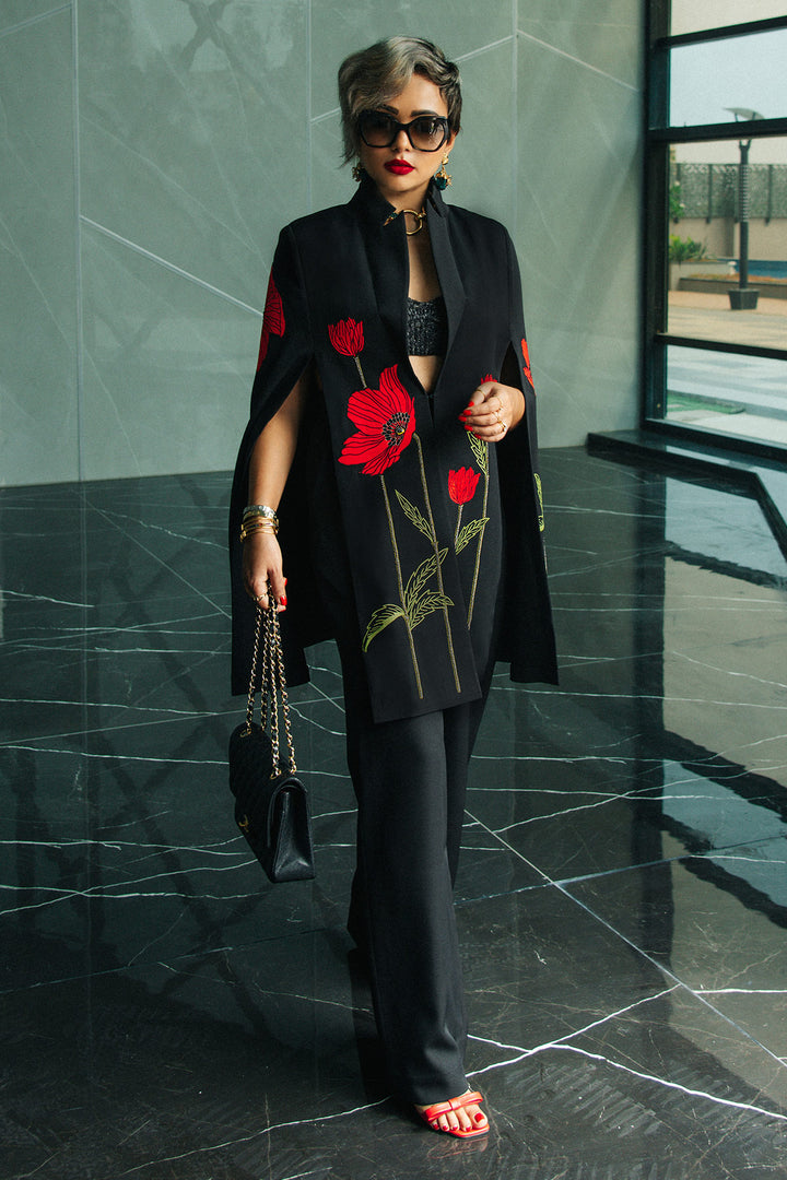 Neelu Thapa in Poppy Long Cape And Straight Pant