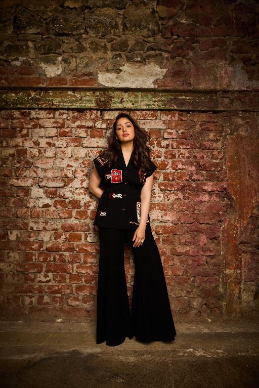 Yami Gautam in STAMP ROBE JACKET WITH BELL BOTTOM PANTS