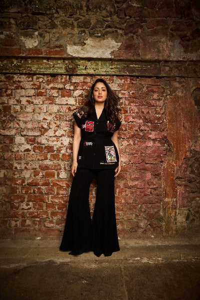 Yami Gautam in STAMP ROBE JACKET WITH BELL BOTTOM PANTS