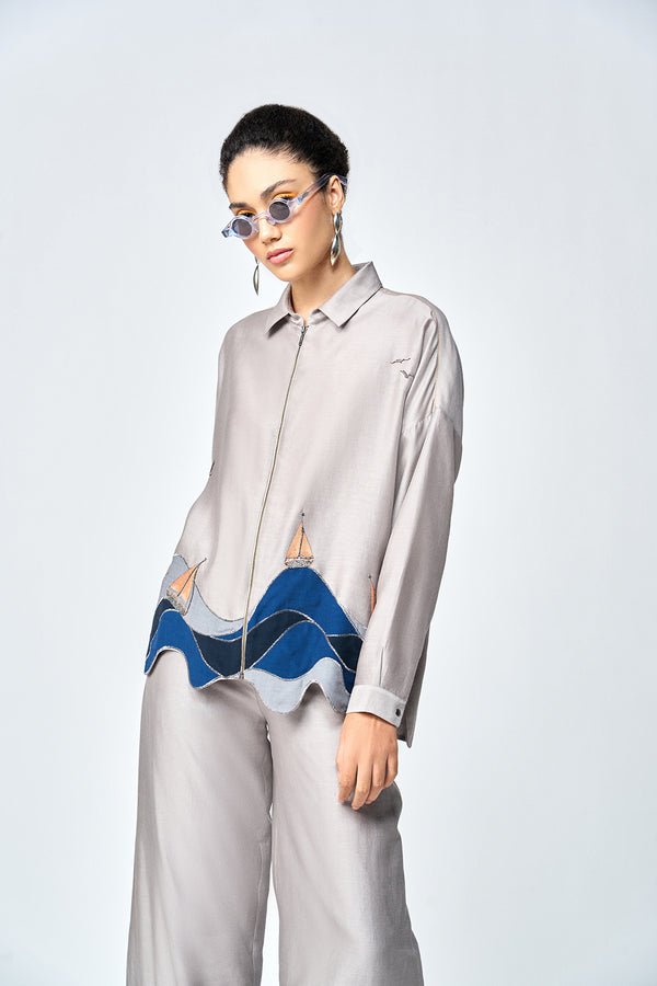 WAVES AND BOAT BOXY SHIRT