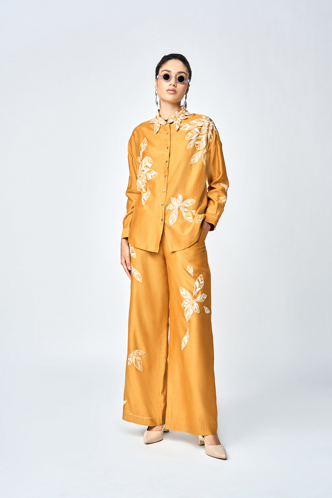 DELICATE LEAVES DROP SHOULDER ASYMMETRIC SHIRT