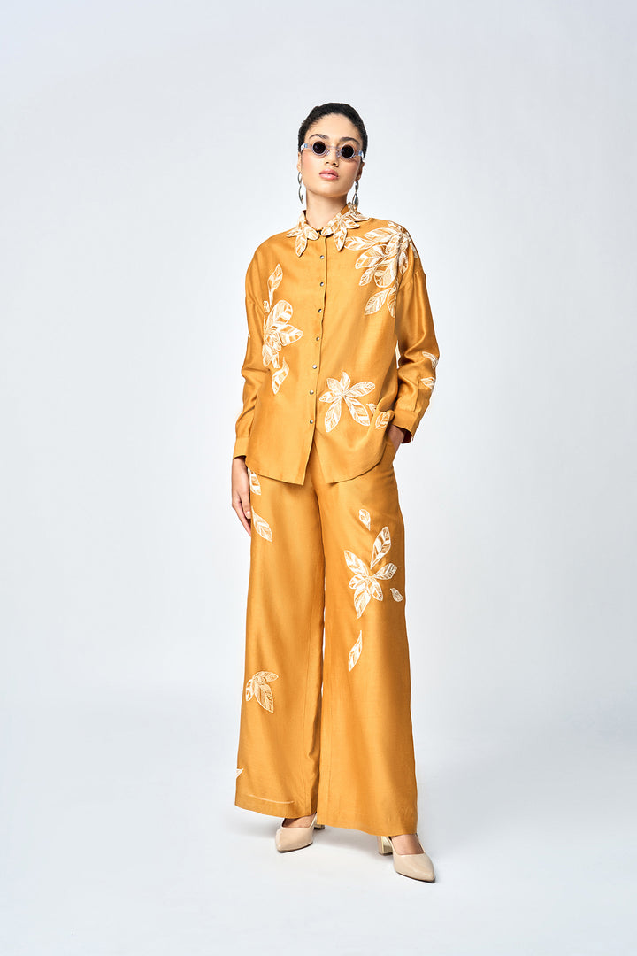 DELICATE LEAVES DROP SHOULDER ASYMMETRIC SHIRT
