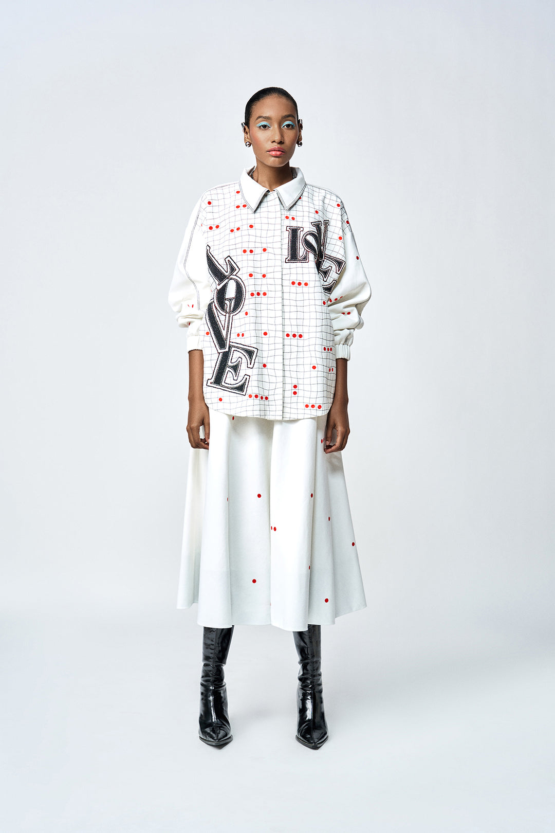 CIRCULAR SKIRT OF (LOVE CHECKS OVERSIZED JACKET )