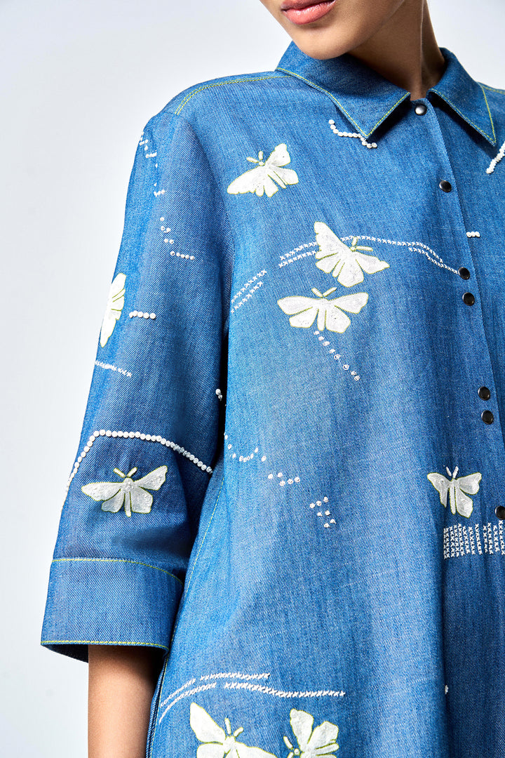 FUZZY BUTTERFLY A LINE SHIRT DRESS