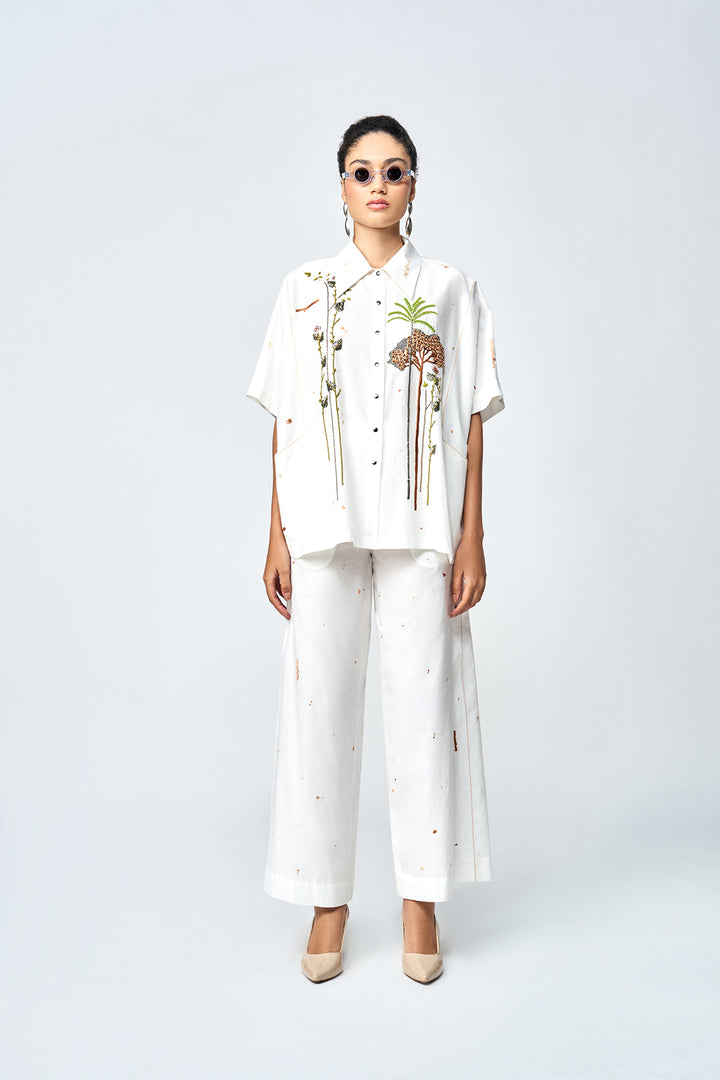 FLARED PANTS OF (SUMMER PLANT KIMONO ANTI FIT SHIRT )