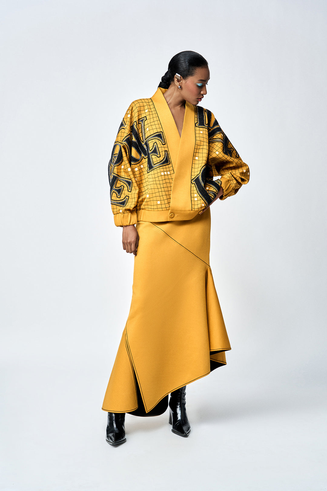 LOVE CHECKS KIMONO WITH ASYMMETRIC SKIRT