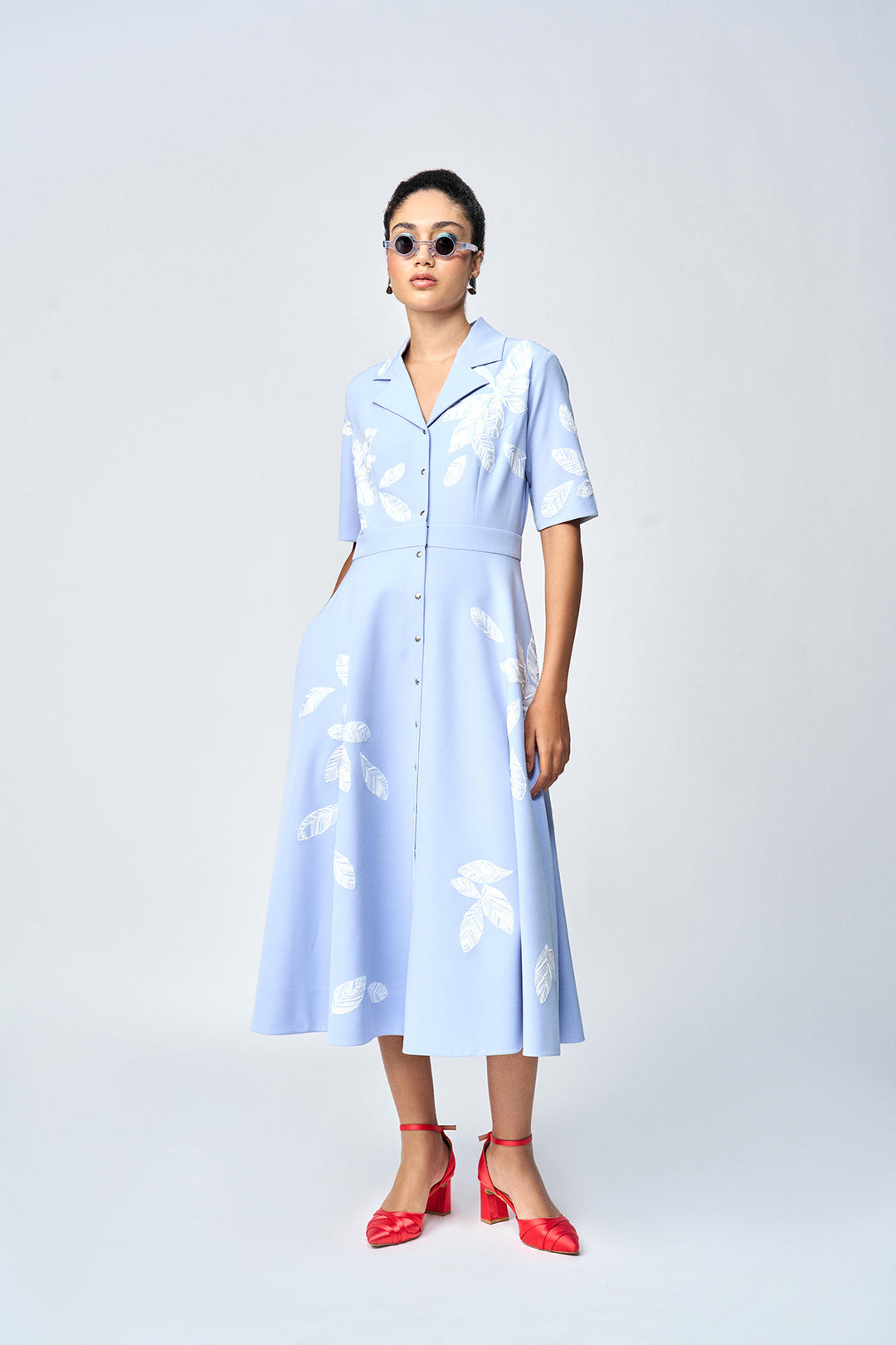 DELICATE LEAVES COAT COLLAR CIRCULAR DRESS – Shahin Mannan