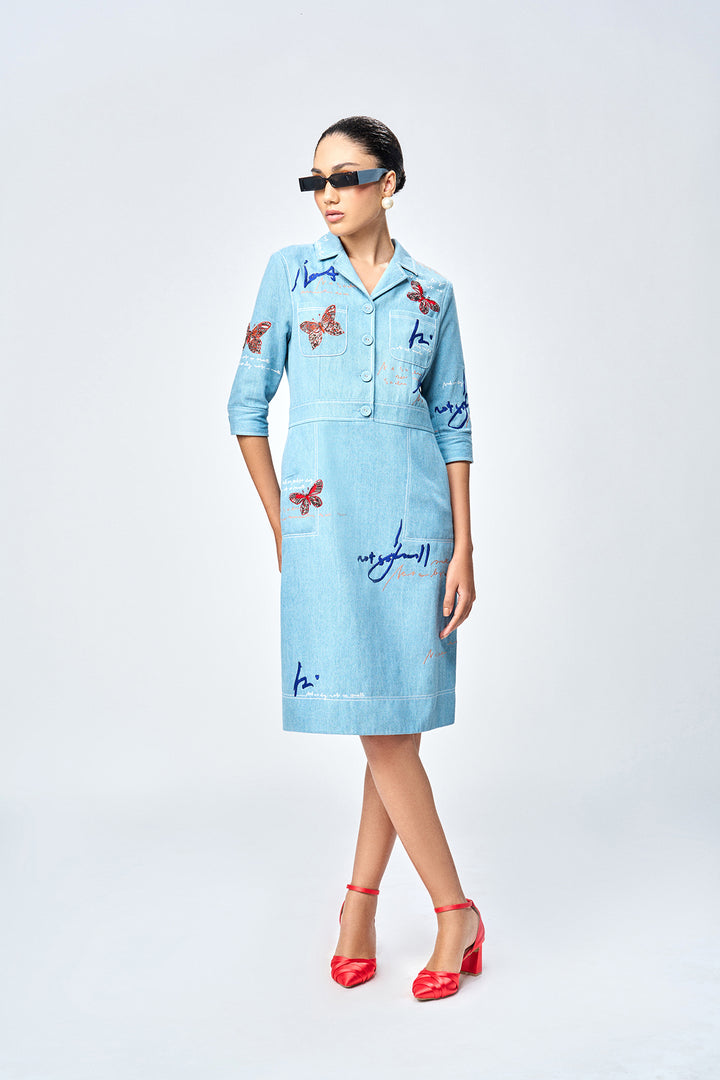 BUTTERFLY SCRIBBLE EMPIRE DRESS