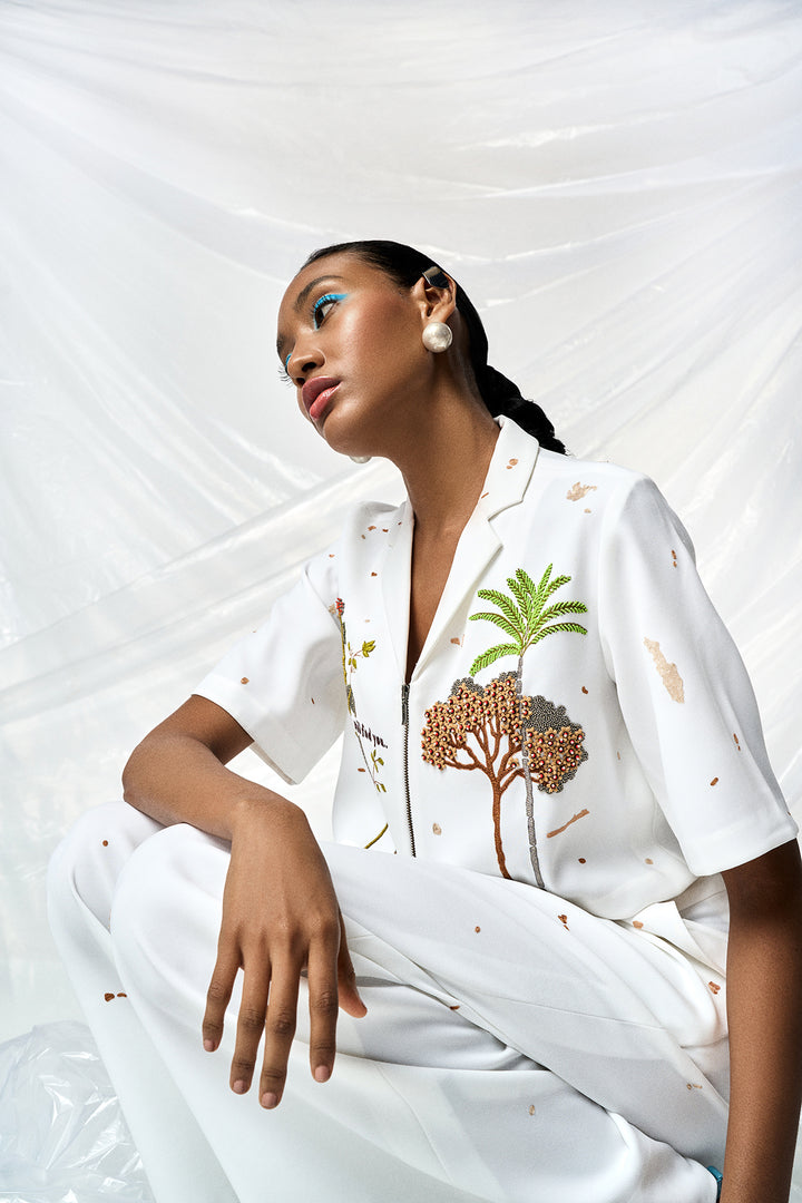 SUMMER PLANT CROPPED SHIRT