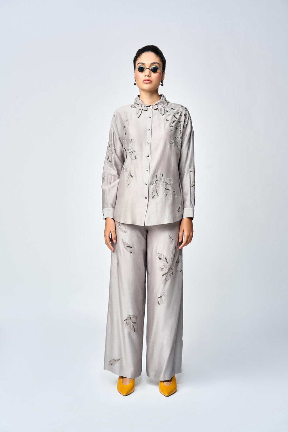 DELICATE LEAVES DROP SHOULDER ASYMMETRIC SHIRT