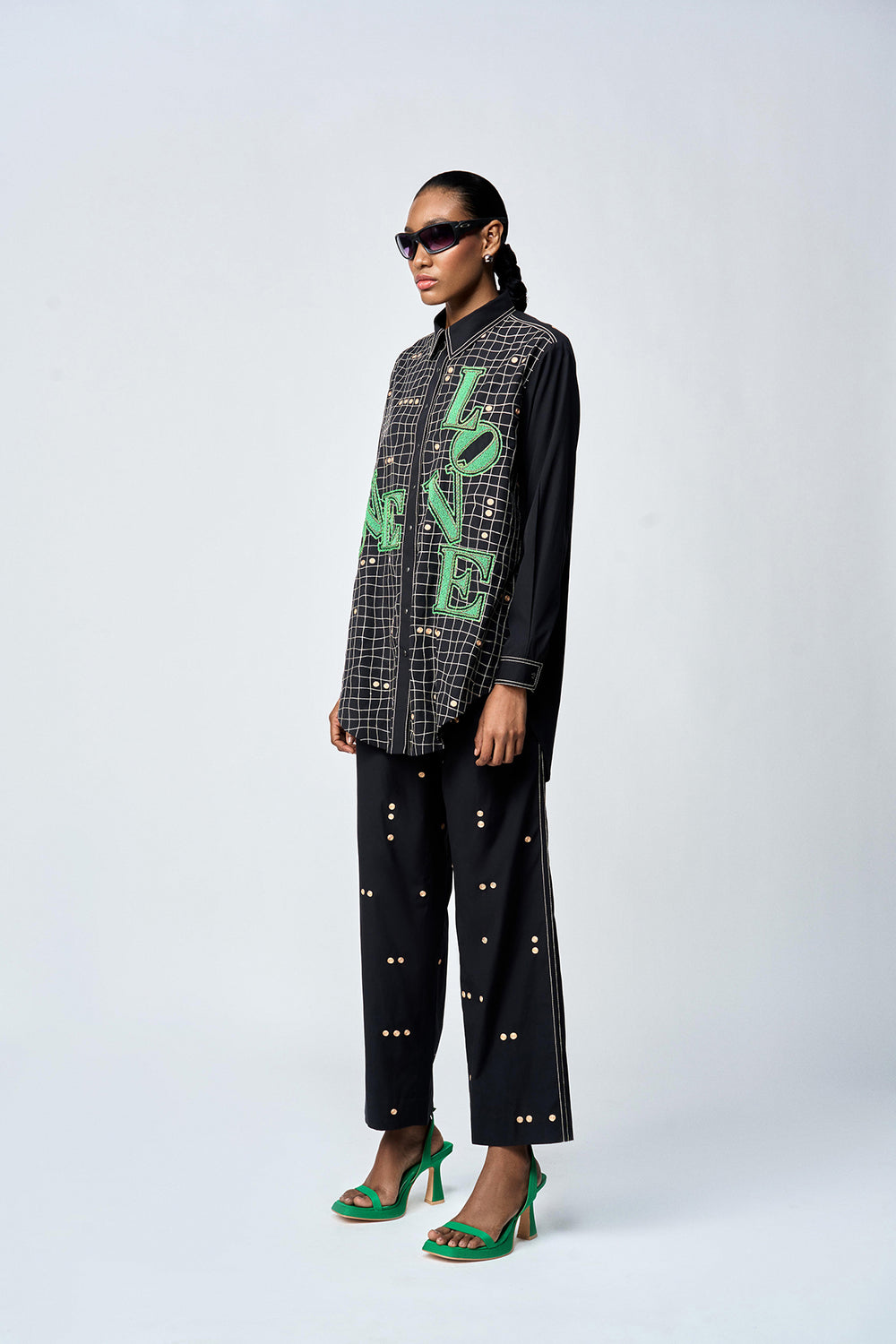 LOVE CHECKS BAGGY SHIRT WITH STRAIGHT PANTS