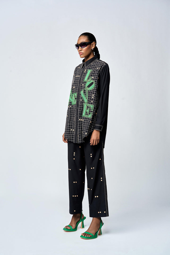 LOVE CHECKS BAGGY SHIRT WITH STRAIGHT PANTS
