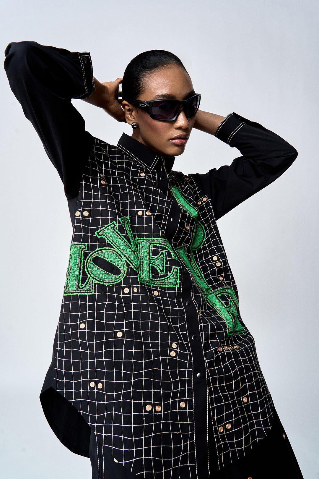 LOVE CHECKS BAGGY SHIRT WITH STRAIGHT PANTS