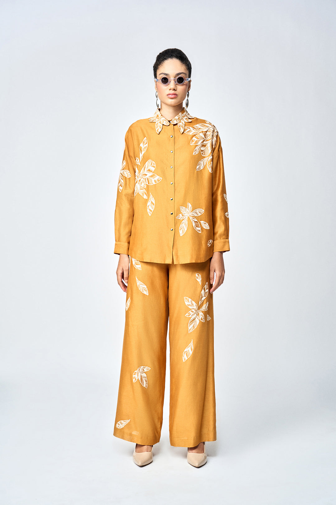 DELICATE LEAVES DROP SHOULDER ASYMMETRIC SHIRT