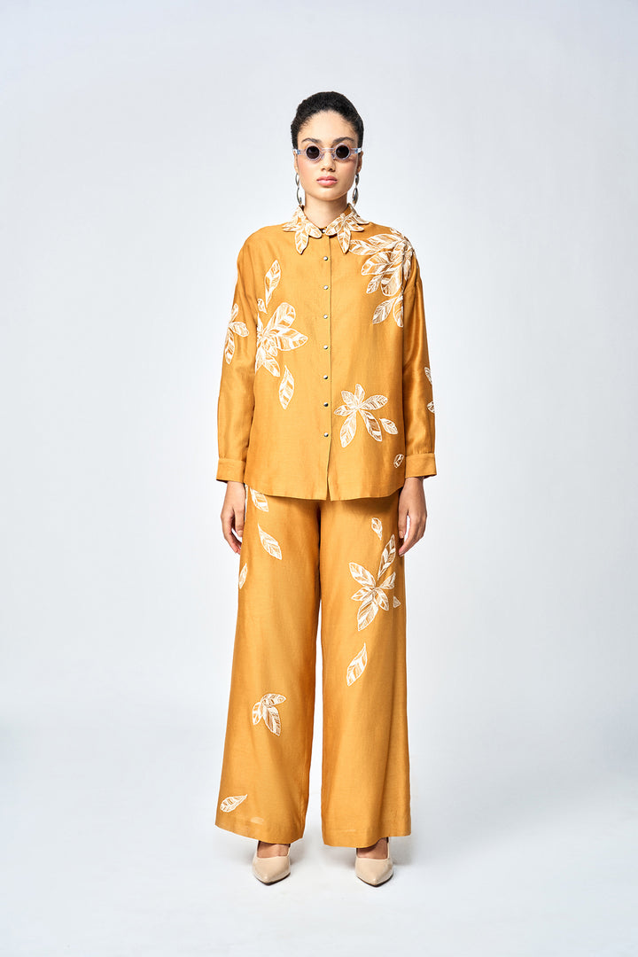 DELICATE LEAVES DROP SHOULDER ASYMMETRIC SHIRT