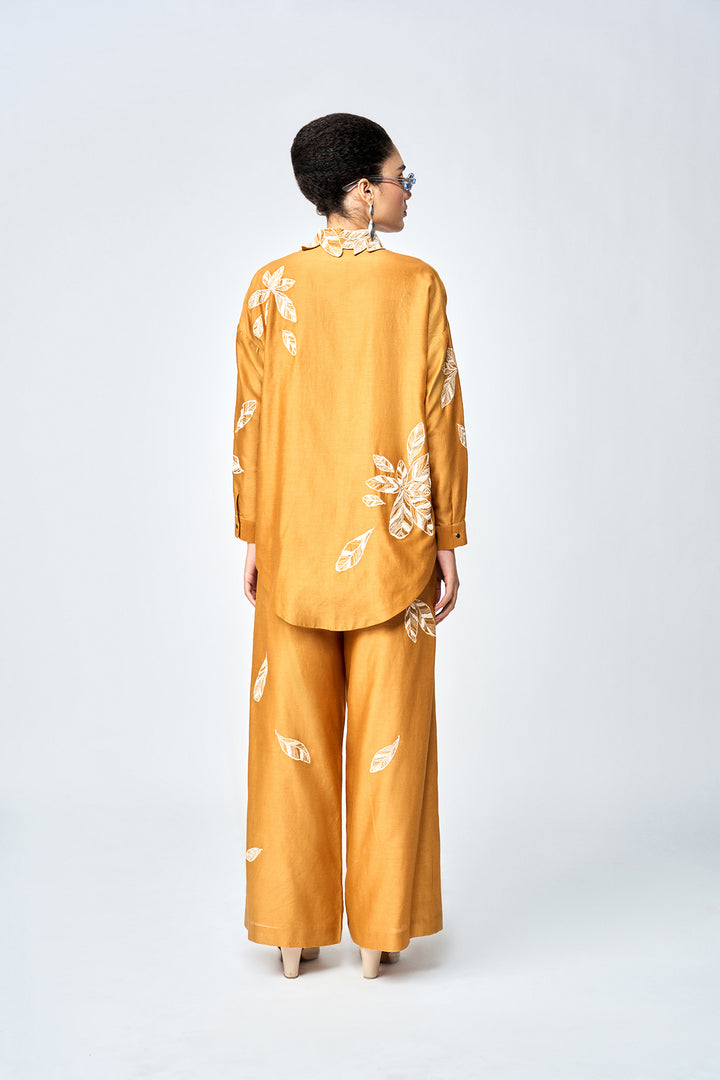 DELICATE LEAVES DROP SHOULDER ASYMMETRIC SHIRT