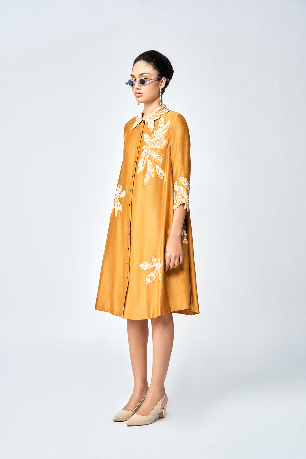DELICATE LEAVES SIDE TRIANGLE SHIRT DRESS