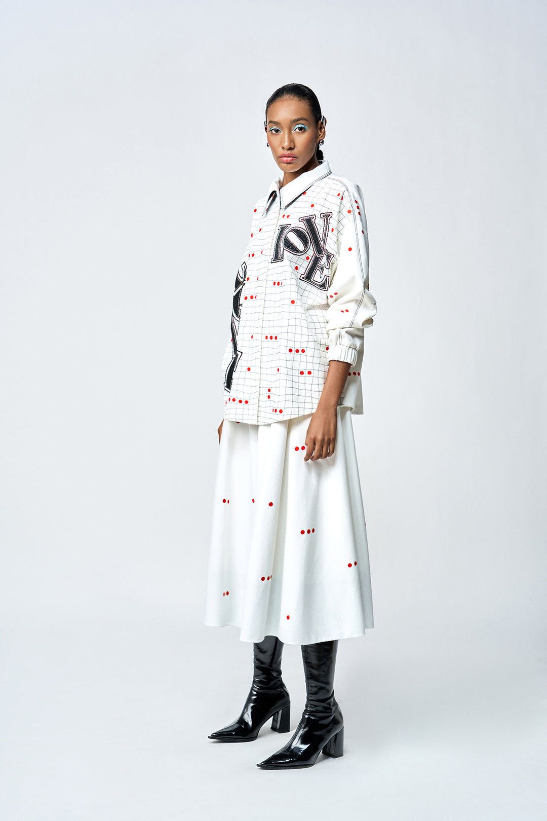 CIRCULAR SKIRT OF (LOVE CHECKS OVERSIZED JACKET )