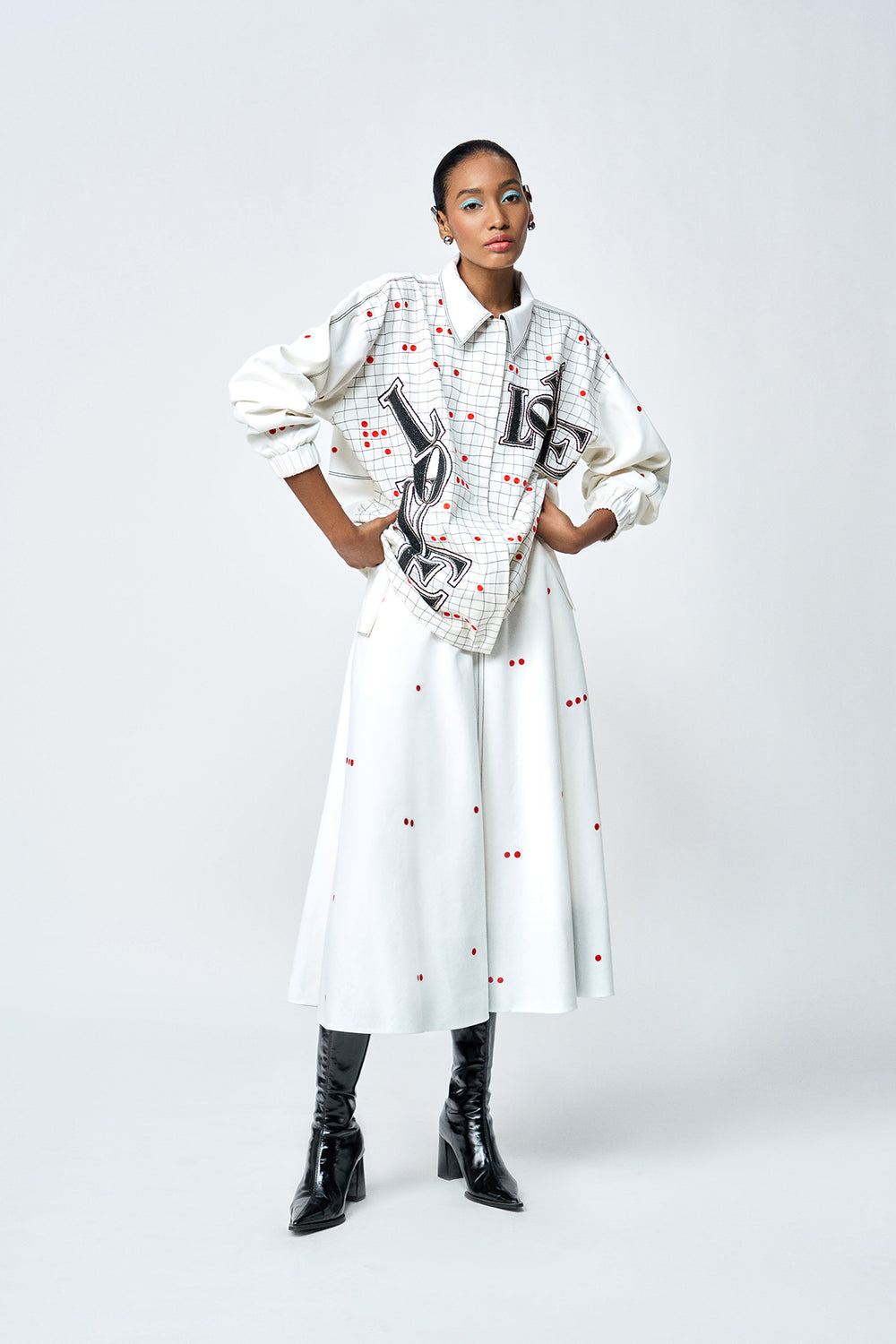 CIRCULAR SKIRT OF (LOVE CHECKS OVERSIZED JACKET )