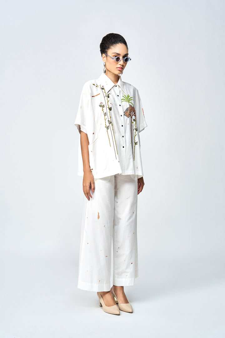 FLARED PANTS OF (SUMMER PLANT KIMONO ANTI FIT SHIRT )