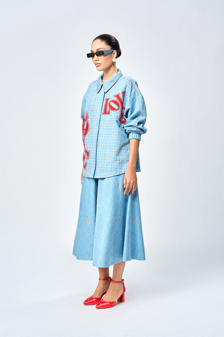 CIRCULAR SKIRT OF (LOVE CHECKS OVERSIZED JACKET )