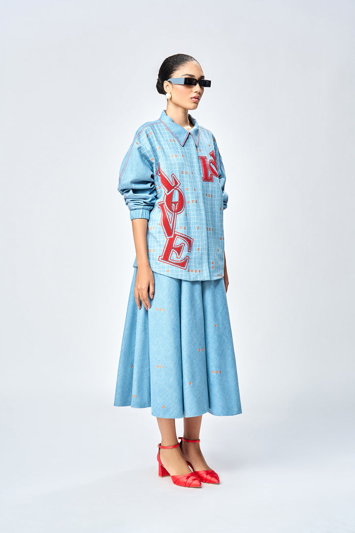 CIRCULAR SKIRT OF (LOVE CHECKS OVERSIZED JACKET )