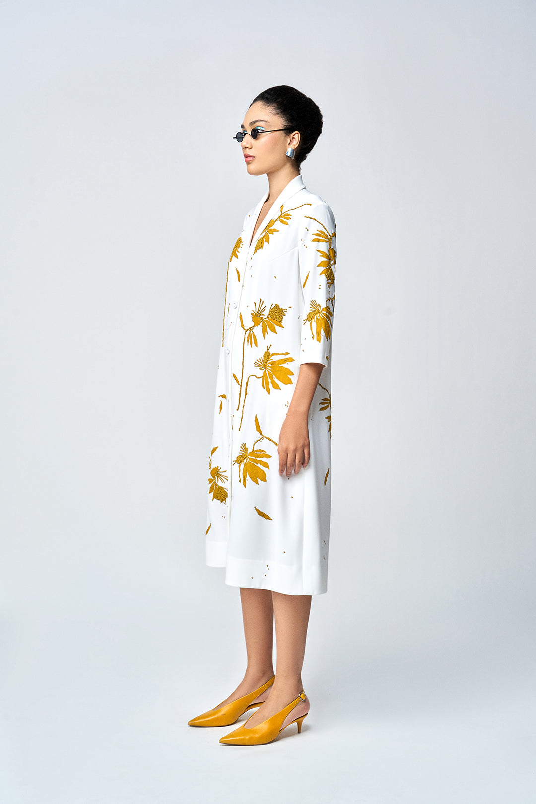 DAINTY LEAVES SHAWL COLLAR DRESS