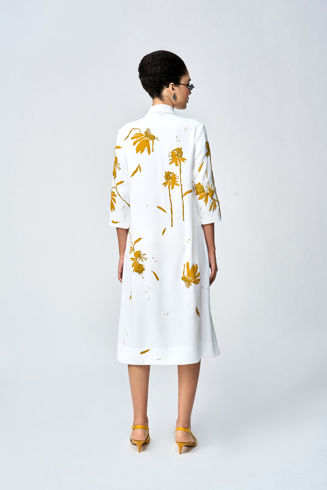 DAINTY LEAVES SHAWL COLLAR DRESS