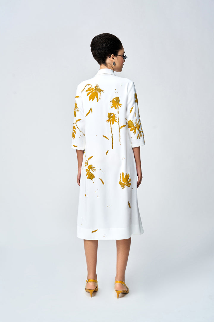 DAINTY LEAVES SHAWL COLLAR DRESS