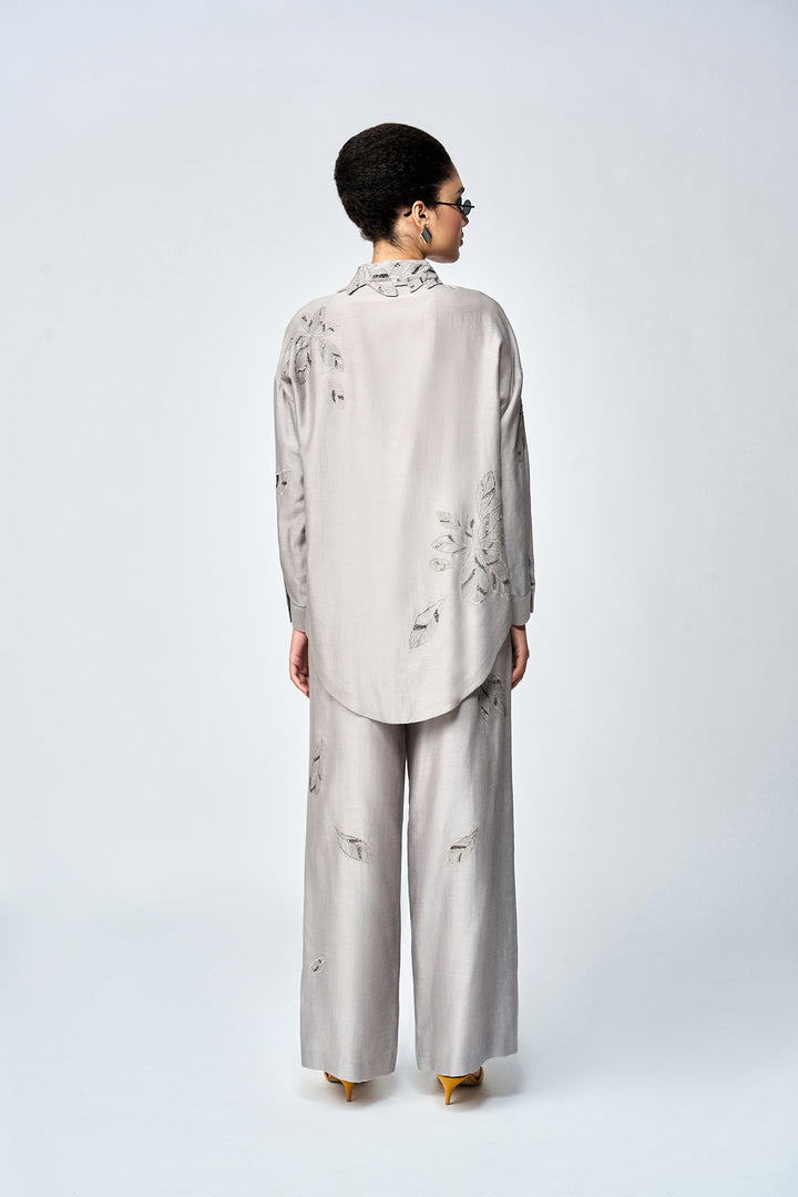 DELICATE LEAVES DROP SHOULDER ASYMMETRIC SHIRT