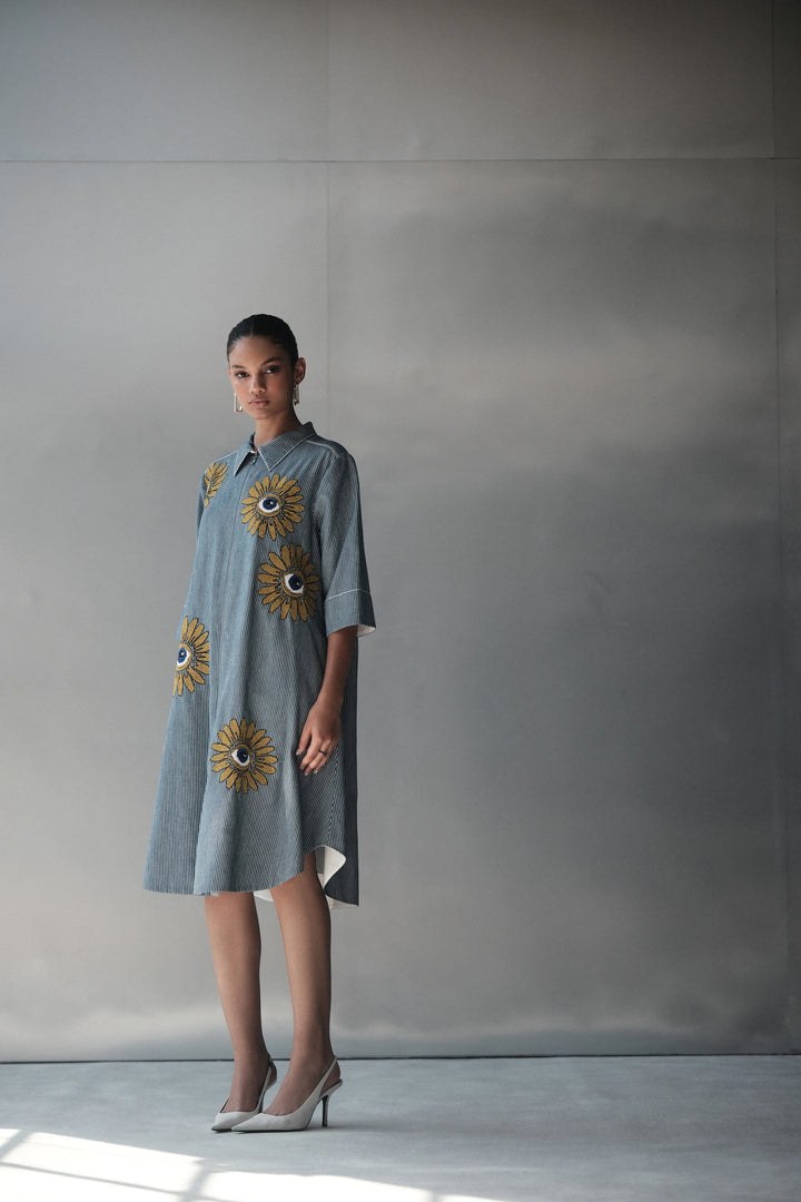 EYE BLOOM A-LINE SHIRT DRESS