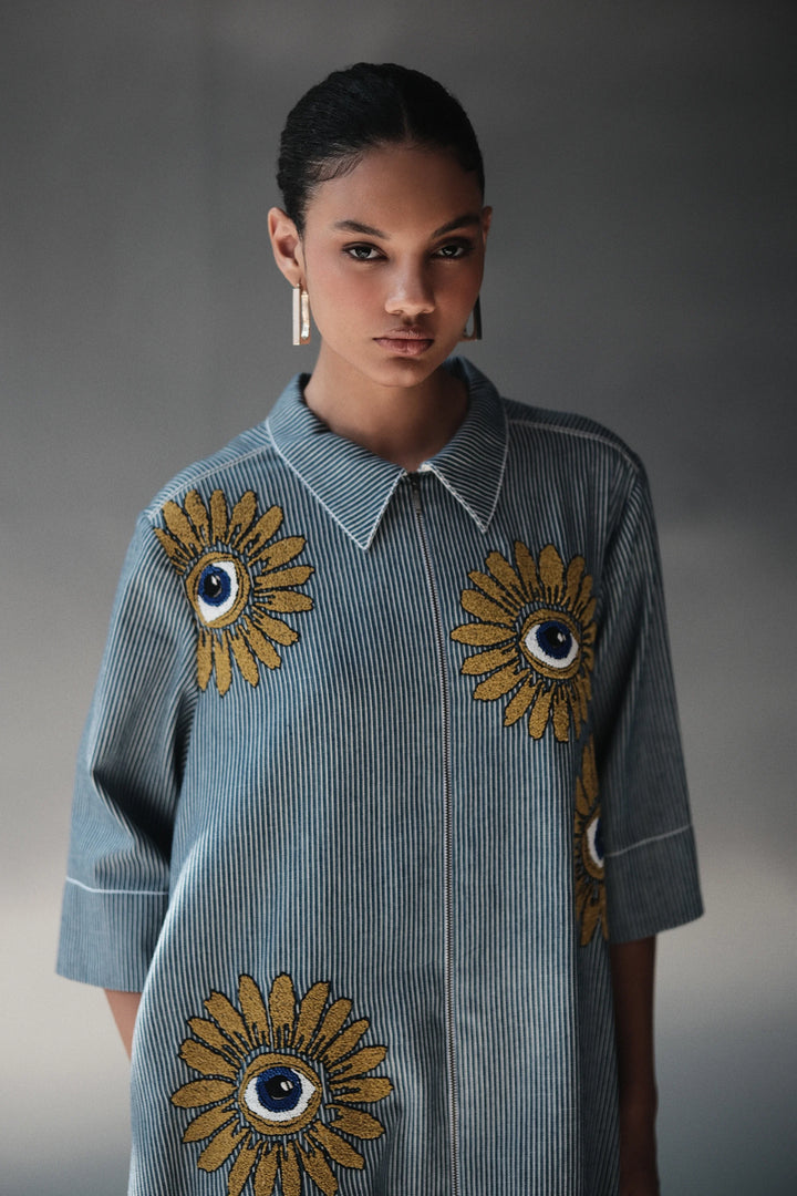 EYE BLOOM A-LINE SHIRT DRESS