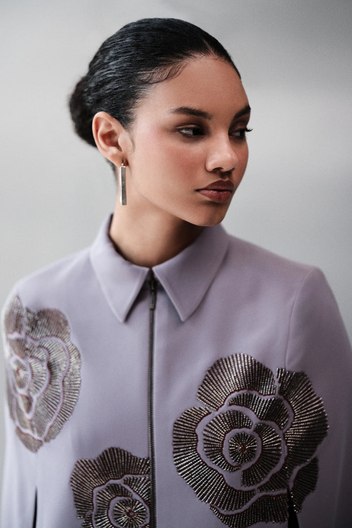 GEOMETRIC ROSES CAPE WITH BELL BOTTOM PANTS